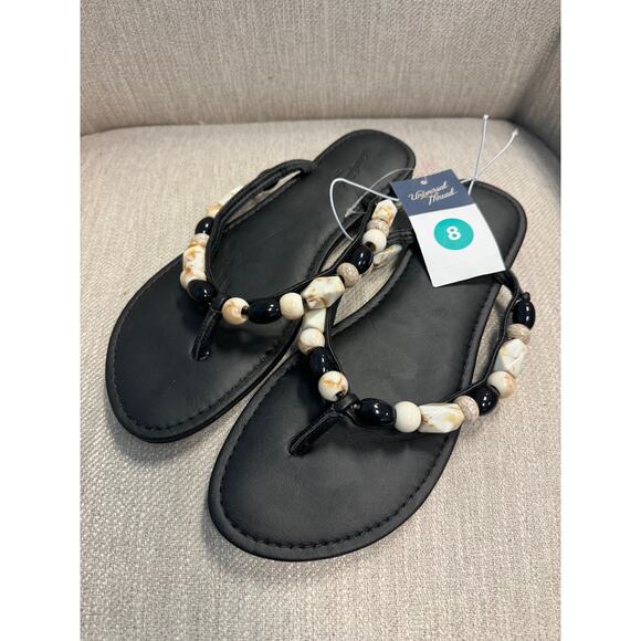 NWT Ladies Universal Thread Black Cindy Beaded Flip Flops - Size 8 - Picture 1 of 4